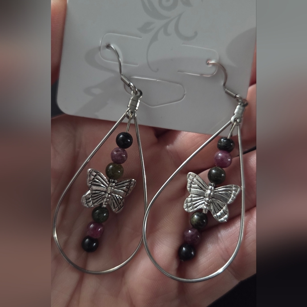 Tourmaline Stone Earring and Bracelet Set, Handmade